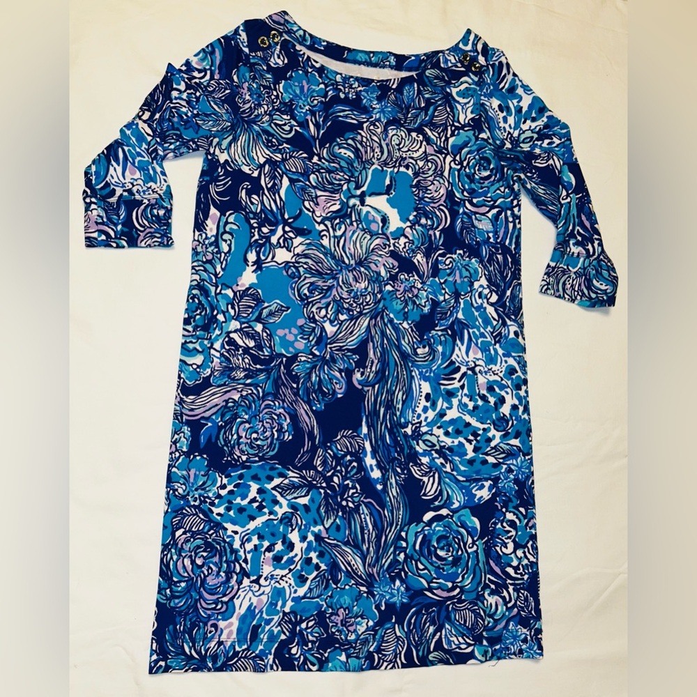 Lily Pulitzer blue floral dress sz 8-10 EUC smoke free home